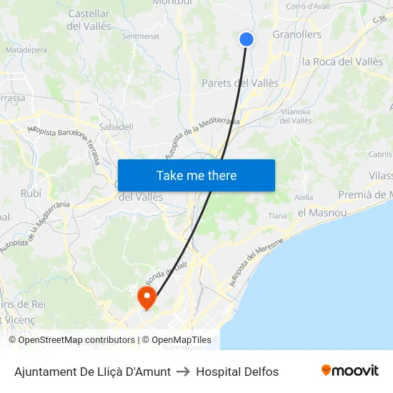 Ajuntament De Lliçà D'Amunt to Hospital Delfos map