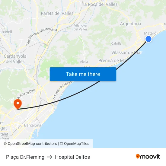 Plaça Dr.Fleming to Hospital Delfos map