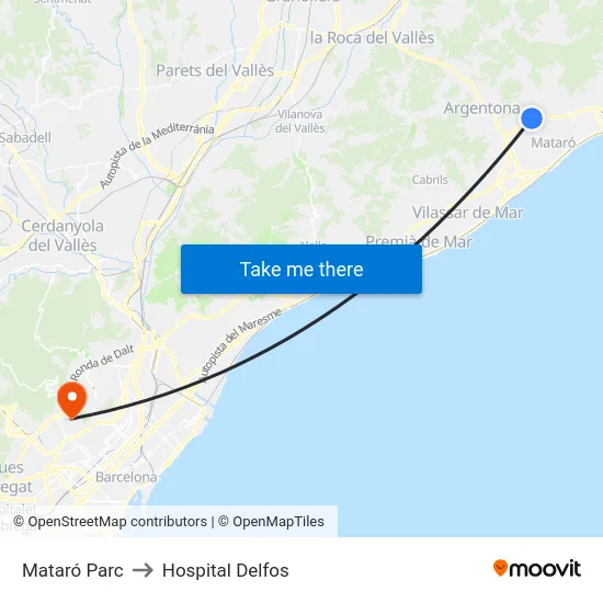 Mataró Parc to Hospital Delfos map