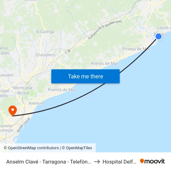 Anselm Clavé - Tarragona - Telefónica to Hospital Delfos map