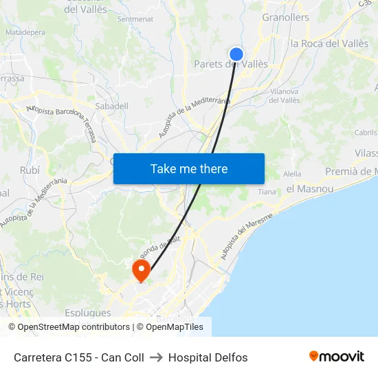 Carretera C155 - Can Coll to Hospital Delfos map