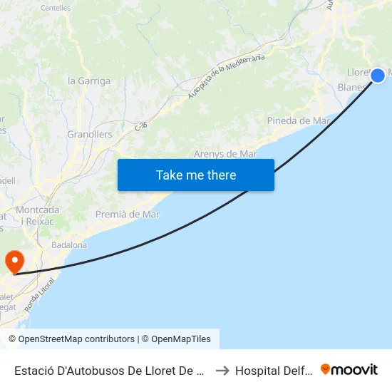 Estació D'Autobusos De Lloret De Mar to Hospital Delfos map