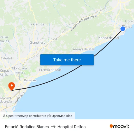 Estació Rodalies Blanes to Hospital Delfos map