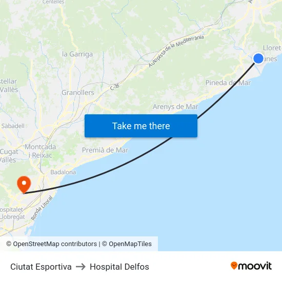 Ciutat Esportiva to Hospital Delfos map