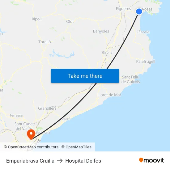 Empuriabrava Cruïlla to Hospital Delfos map