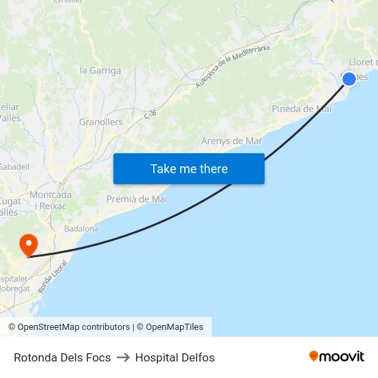 Rotonda Dels Focs to Hospital Delfos map