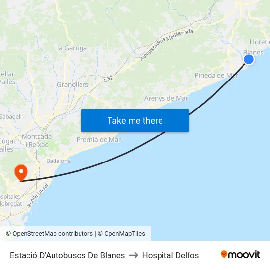Estació D'Autobusos De Blanes to Hospital Delfos map