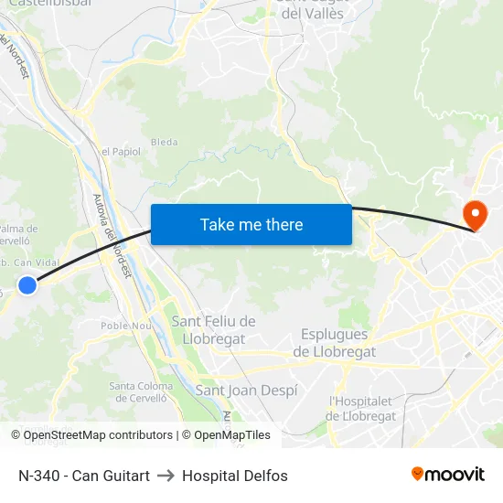 N-340 - Can Guitart to Hospital Delfos map