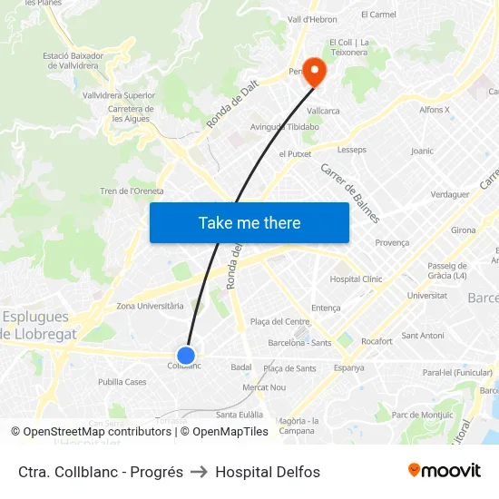 Ctra. Collblanc - Progrés to Hospital Delfos map