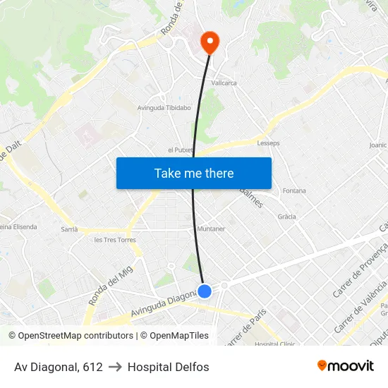 Av Diagonal, 612 to Hospital Delfos map