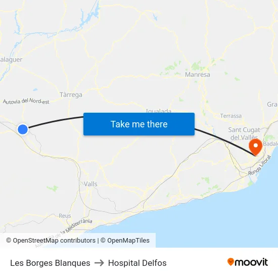 Les Borges Blanques to Hospital Delfos map