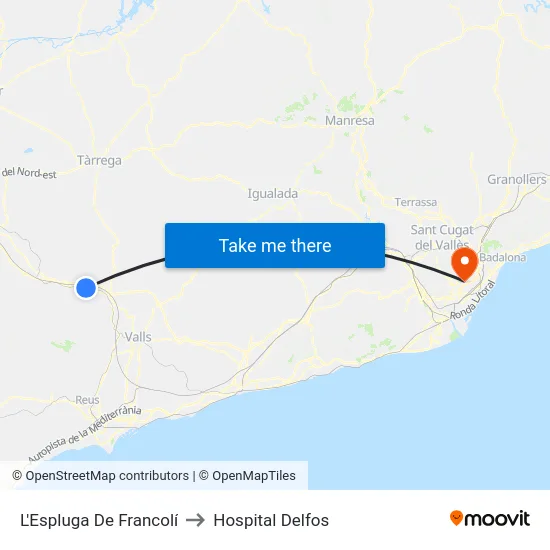 L'Espluga De Francolí to Hospital Delfos map