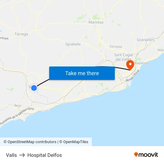 Valls to Hospital Delfos map