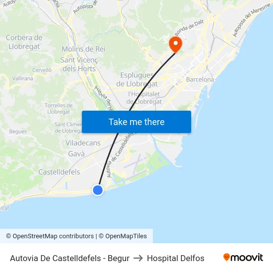 Autovia De Castelldefels - Begur to Hospital Delfos map