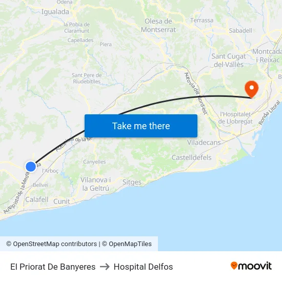 El Priorat De Banyeres to Hospital Delfos map