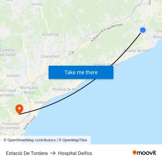Estació De Tordera to Hospital Delfos map