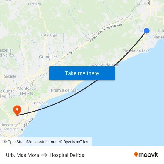 Urb. Mas Mora to Hospital Delfos map