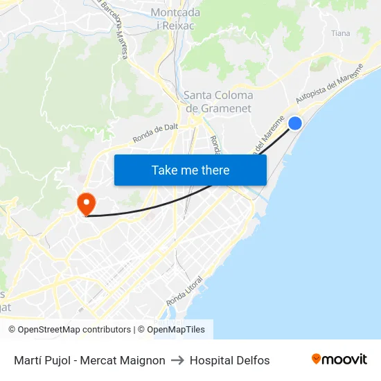 Martí Pujol - Mercat Maignon to Hospital Delfos map