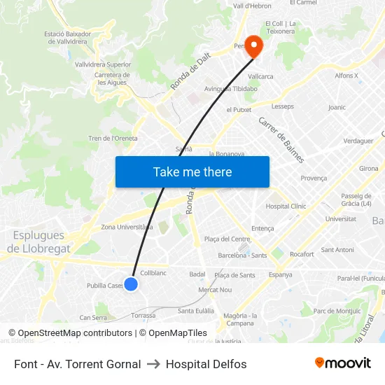 Font - Av. Torrent Gornal to Hospital Delfos map