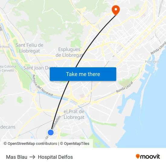 Mas Blau to Hospital Delfos map