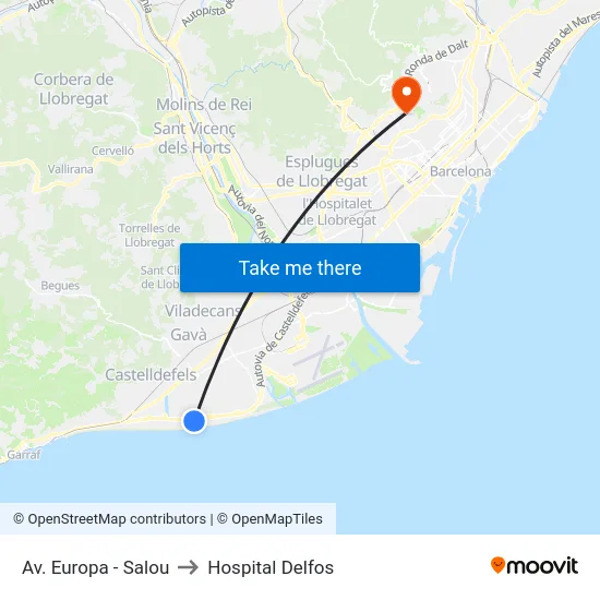 Av. Europa - Salou to Hospital Delfos map