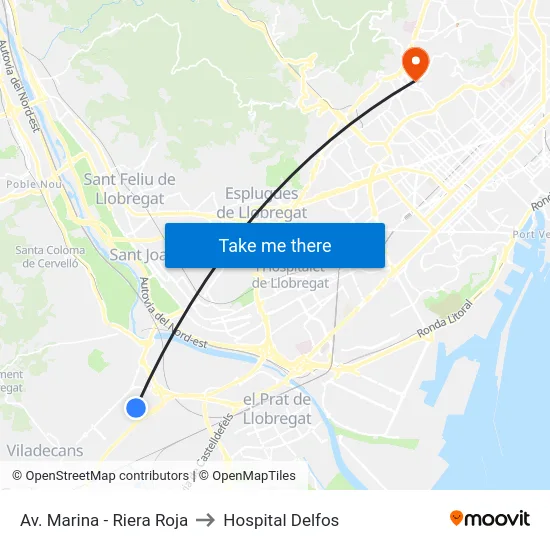 Av. Marina - Riera Roja to Hospital Delfos map