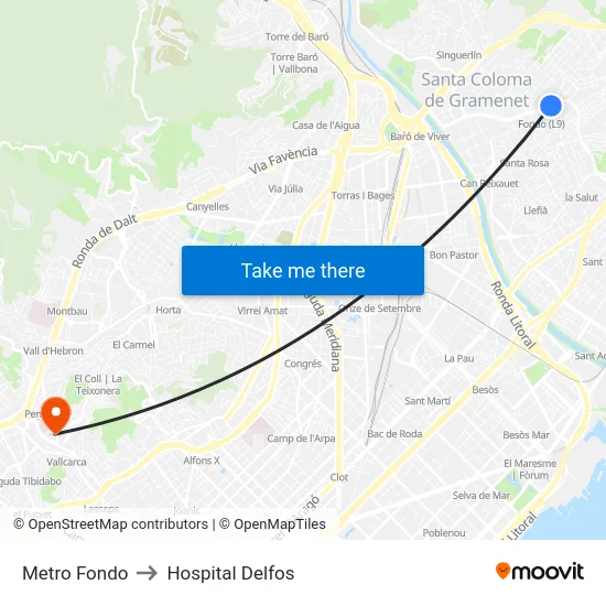 Metro Fondo to Hospital Delfos map