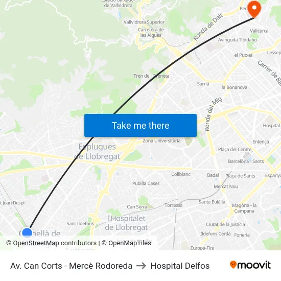 Av. Can Corts - Mercè Rodoreda to Hospital Delfos map
