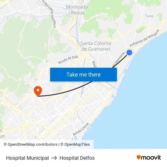 Hospital Municipal to Hospital Delfos map