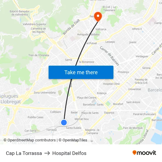 Cap La Torrassa to Hospital Delfos map