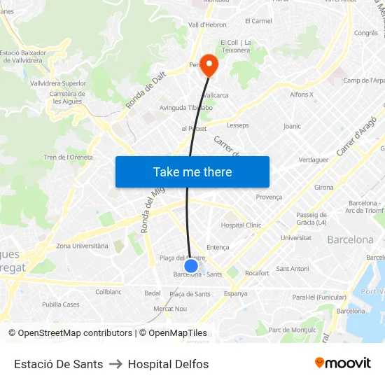 Estació De Sants to Hospital Delfos map