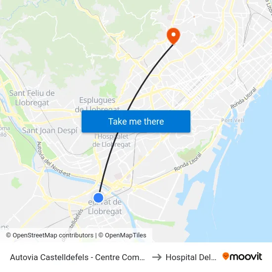 Autovia Castelldefels - Centre Comercial to Hospital Delfos map