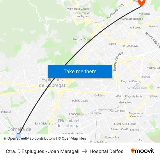 Ctra. D'Esplugues - Joan Maragall to Hospital Delfos map