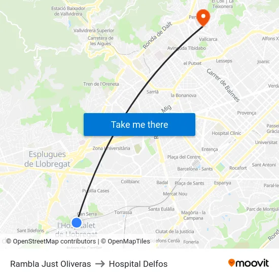Rambla Just Oliveras to Hospital Delfos map