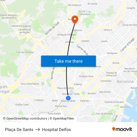Plaça De Sants to Hospital Delfos map