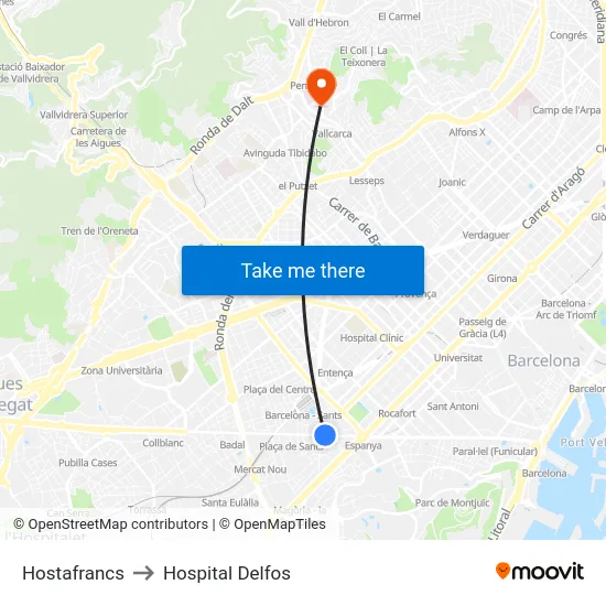 Hostafrancs to Hospital Delfos map