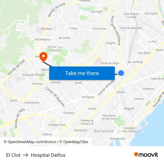 El Clot to Hospital Delfos map