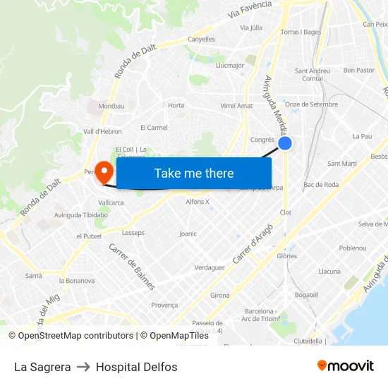 La Sagrera to Hospital Delfos map