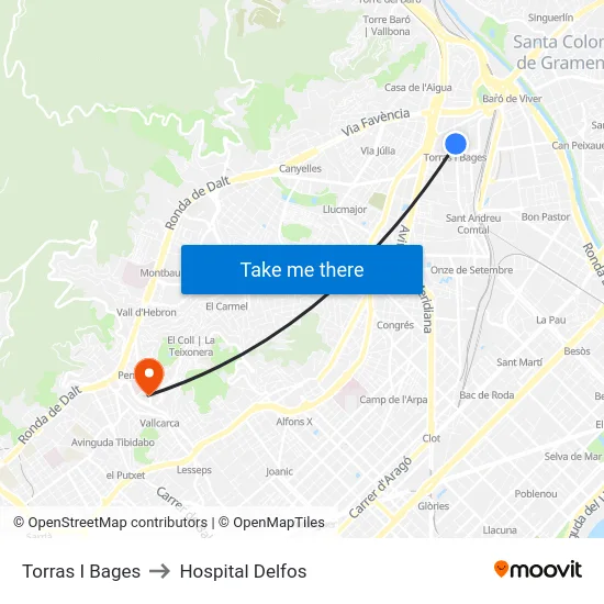 Torras I Bages to Hospital Delfos map