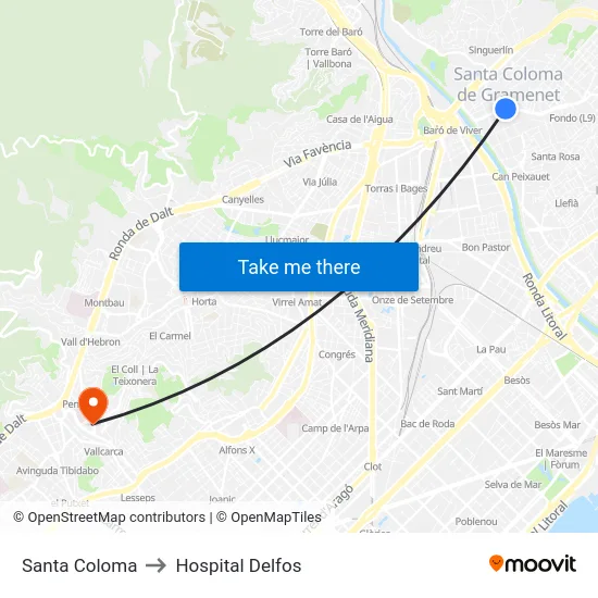 Santa Coloma to Hospital Delfos map