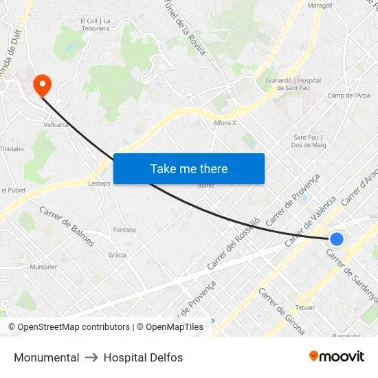 Monumental to Hospital Delfos map