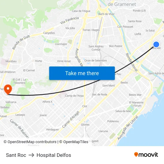 Sant Roc to Hospital Delfos map