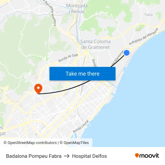 Badalona Pompeu Fabra to Hospital Delfos map