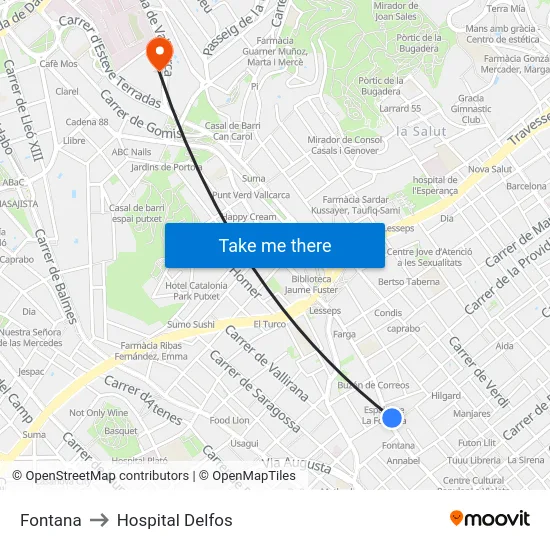 Fontana to Hospital Delfos map