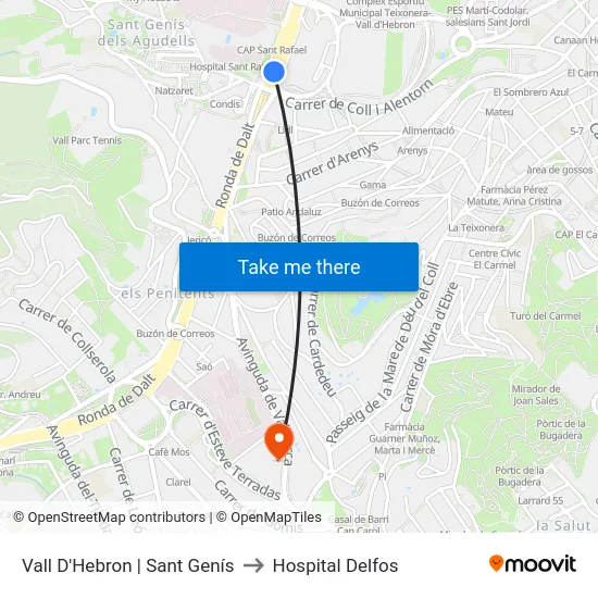 Vall D'Hebron | Sant Genís to Hospital Delfos map