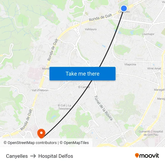 Canyelles to Hospital Delfos map
