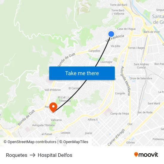 Roquetes to Hospital Delfos map