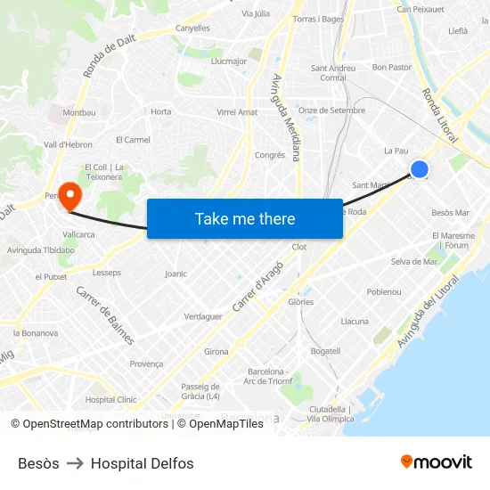 Besòs to Hospital Delfos map