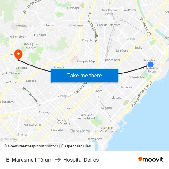 El Maresme | Fòrum to Hospital Delfos map