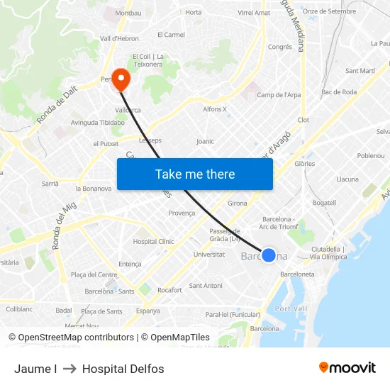 Jaume I to Hospital Delfos map